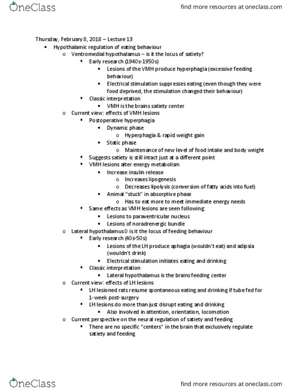 PSYC 370 Lecture Notes - Lecture 13: Anti-Obesity Medication, Lipogenesis, Norepinephrine thumbnail