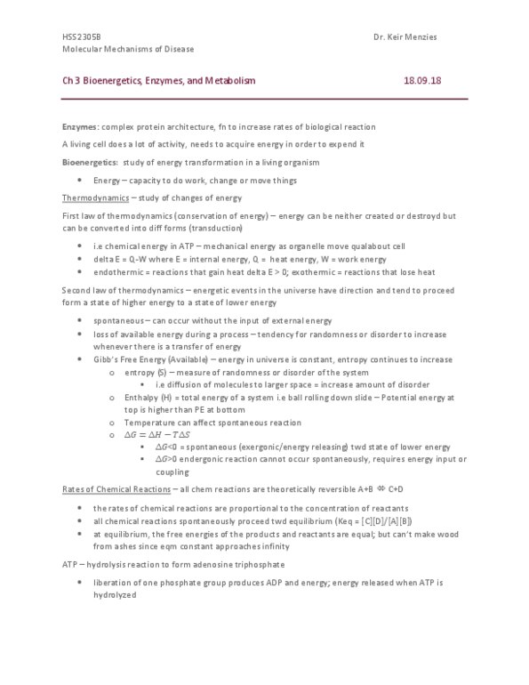 HSS 2305 Lecture 3: Bioenergetics Enzymes and metabolism km thumbnail