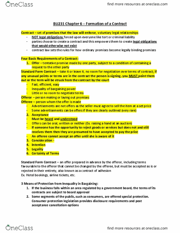 BU233 Lecture Notes - Lecture 11: Consumer Protection, Option Contract thumbnail