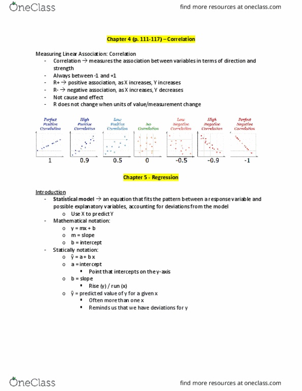 Statistical Sciences 1024A/B Chapter Notes - Chapter 5: Scatter Plot, Statistical Model, Mathematical Notation thumbnail