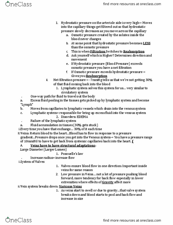 AH 2330 Lecture Notes - Lecture 25: Reabsorption, Osmotic Pressure, Lymphatic System thumbnail