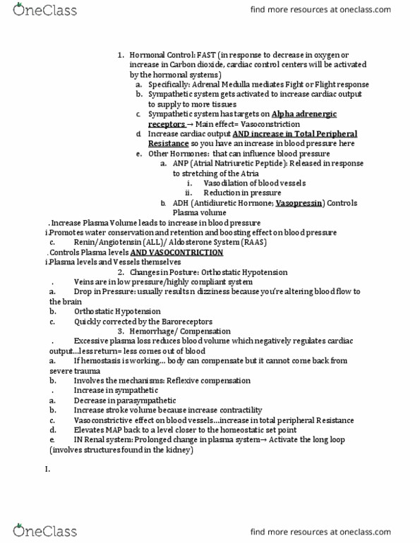 AH 2330 Lecture Notes - Lecture 32: Vasoconstriction, Cardiac Output, Hypotension thumbnail