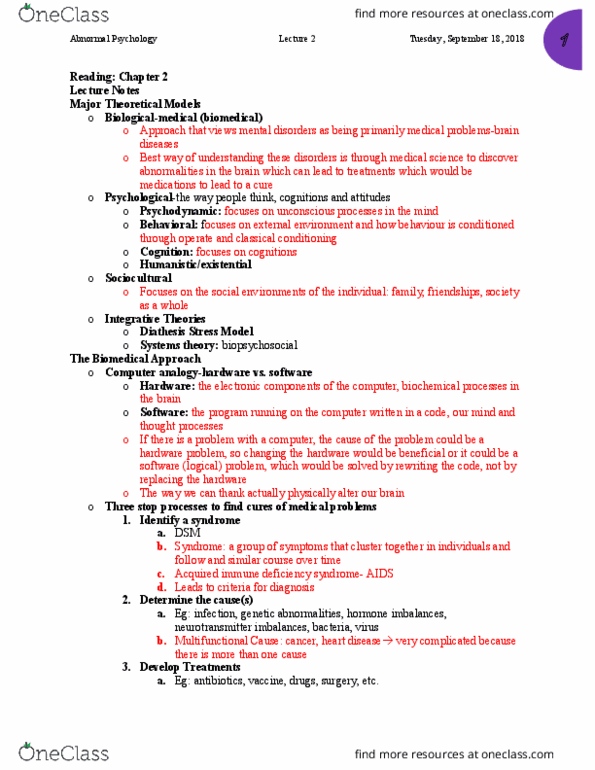 Psychology 2310A/B Lecture Notes - Lecture 2: Bipolar Disorder, Basal Ganglia, Psychopathology thumbnail