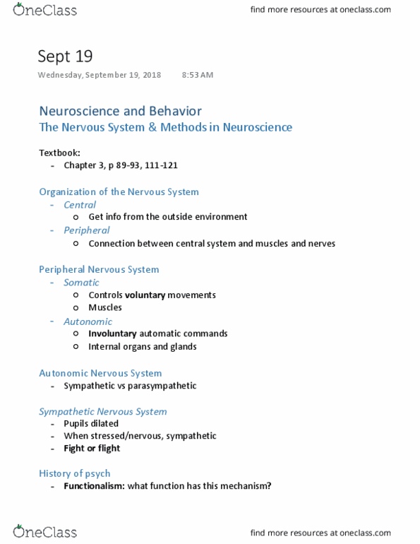 PSYC 101 Lecture Notes - Lecture 6: Autonomic Nervous System, Fusiform Face Area, White Matter cover image