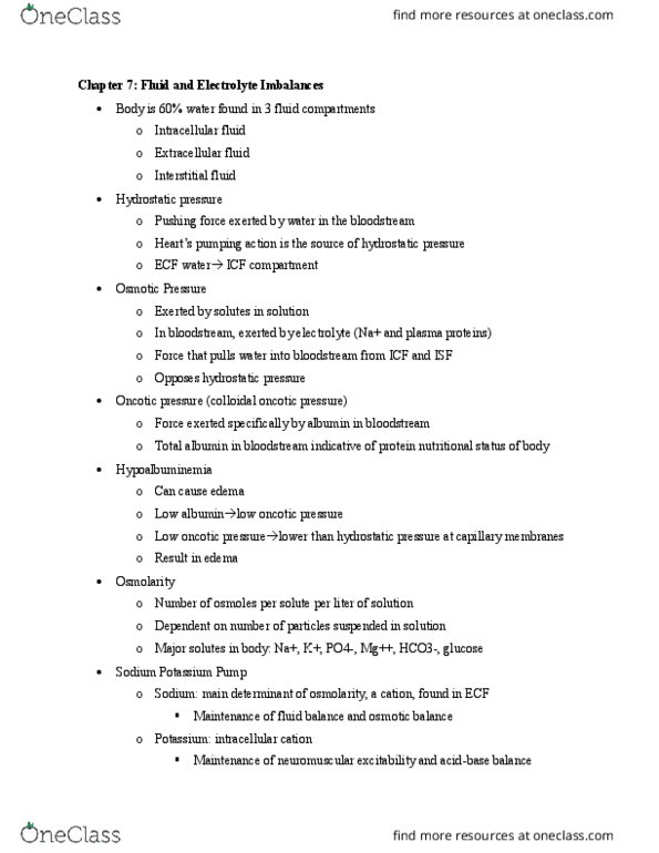 NUR230 Lecture Notes - Lecture 5: Aldosterone, Ion, Oncotic Pressure thumbnail