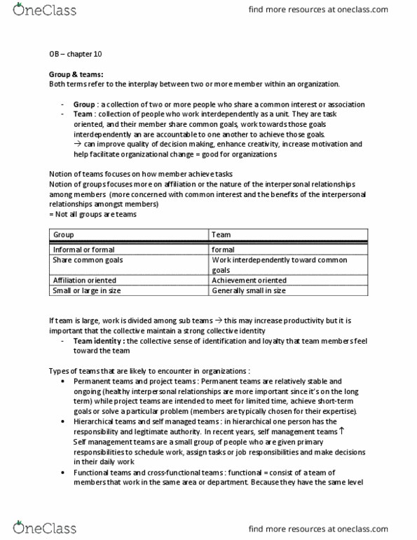 MGCR 222 Chapter Notes - Chapter 10: Nominal Group Technique, Groupthink, Delphi Method thumbnail