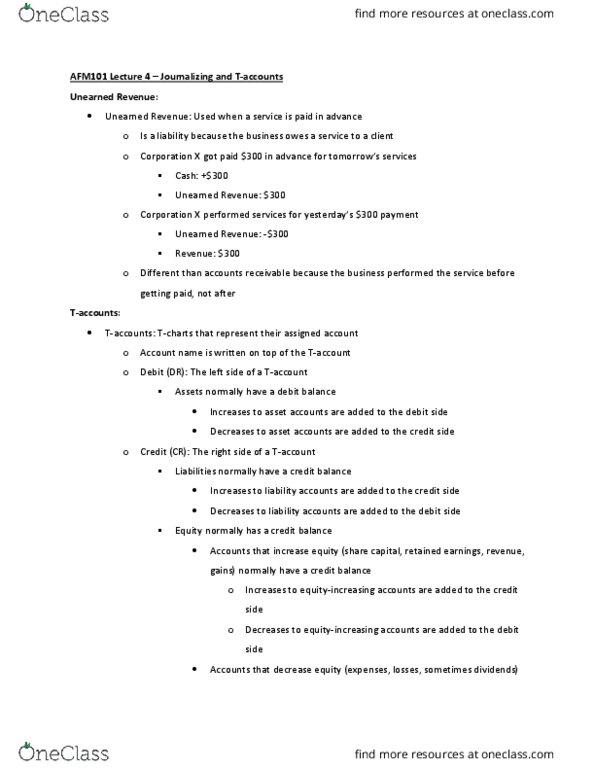 AFM101 Lecture Notes - Lecture 4: Share Capital, Cash Cash, Retained Earnings thumbnail