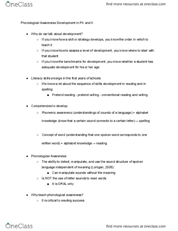 EDUC210 Lecture Notes - Lecture 3: Phonemic Awareness, Phonological Awareness, Phonics thumbnail