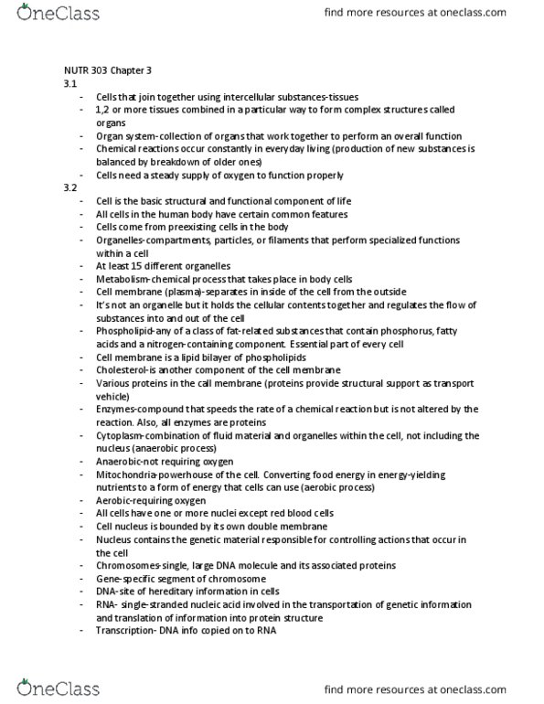 NUTR 30300 Chapter Notes - Chapter 3: Lipoprotein, Organelle, Epigenome thumbnail