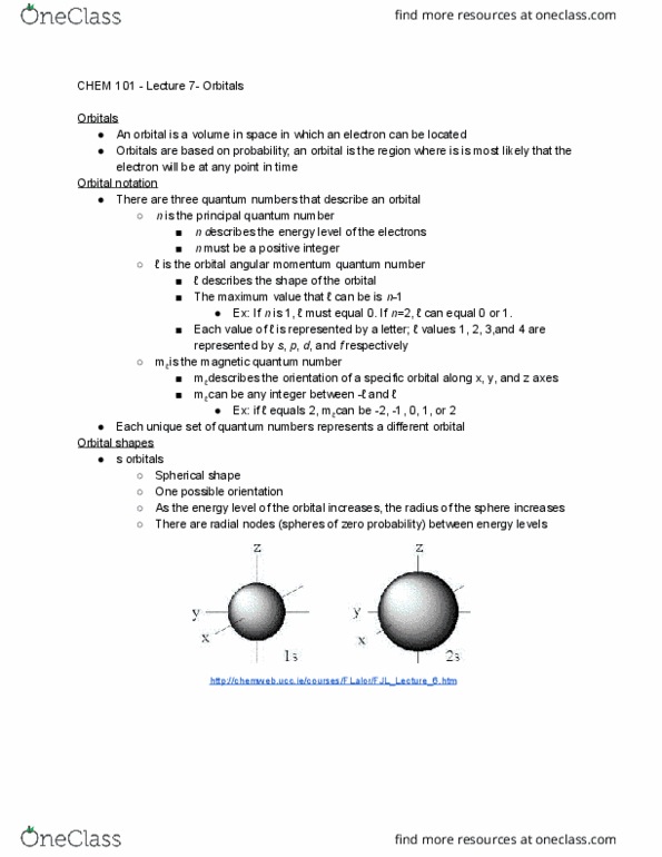 CHEM 101 Lecture Notes - Lecture 7: Magnetic Quantum Number thumbnail