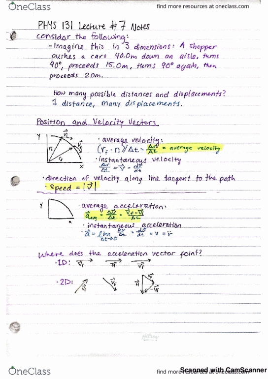 PHYS 131 Lecture 7: 1-D & 2-D Motion cover image