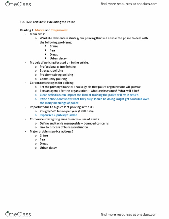 SOC326H5 Lecture Notes - Lecture 5: Urban Decay, Community Policing, Problem Solving thumbnail