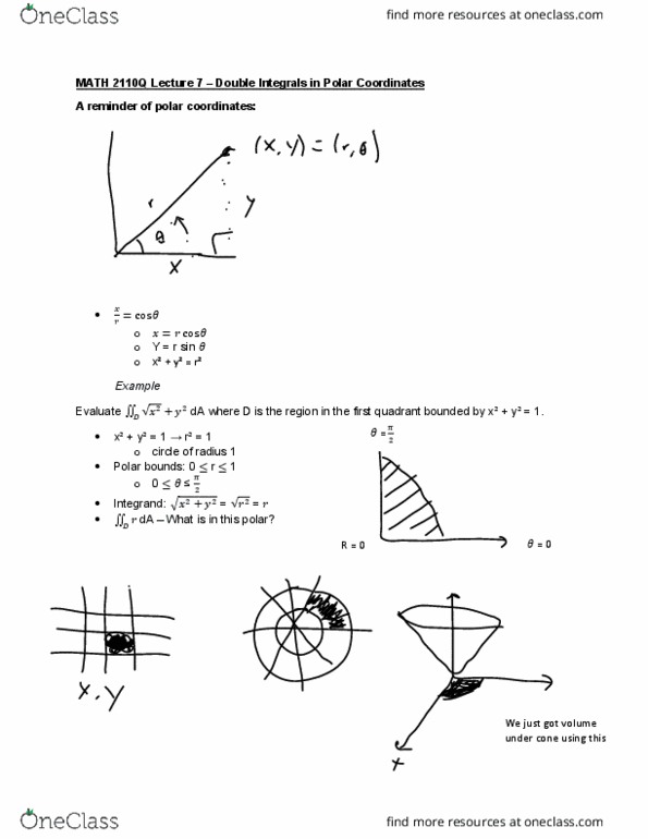 MATH 2110Q Lecture Notes - Lecture 7: Integral, Arc Length, Polar Coordinate System cover image