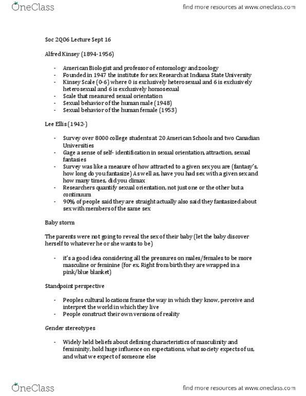 SOCIOL 2Q06 Chapter Notes -Kinsey Scale, Gender Role, Social Theory thumbnail