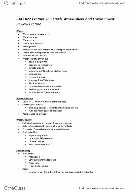 EAE1022 Lecture Notes - Lecture 26: Fungicide, Water Scarcity, Lithosphere thumbnail