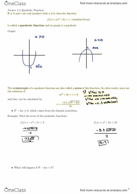 MATH 1108 Lecture Notes - Lecture 2: Break Even, Quadratic Function, Horse Length cover image