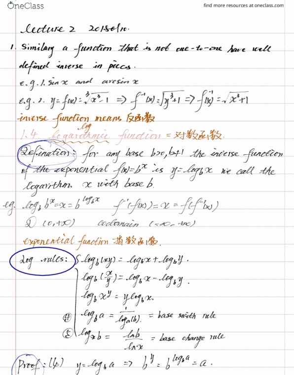 MATH 104 Lecture 2: inverse and logarithmic function cover image