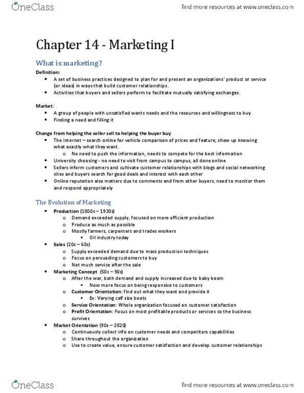 AFM131 Chapter 14: Chapter 14 Marketing I Textbook Notes thumbnail