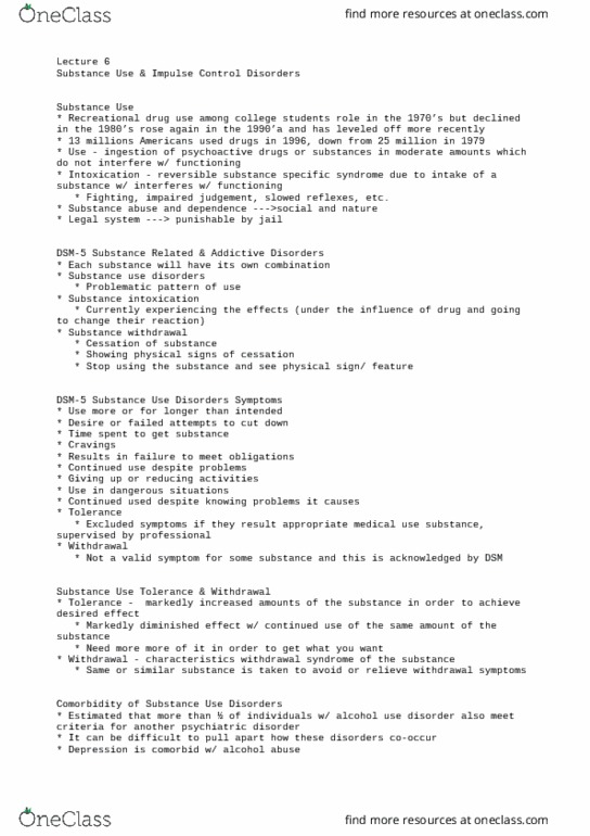 PSY 322 Lecture 6: Substance Use & Impulse Control Disorders thumbnail