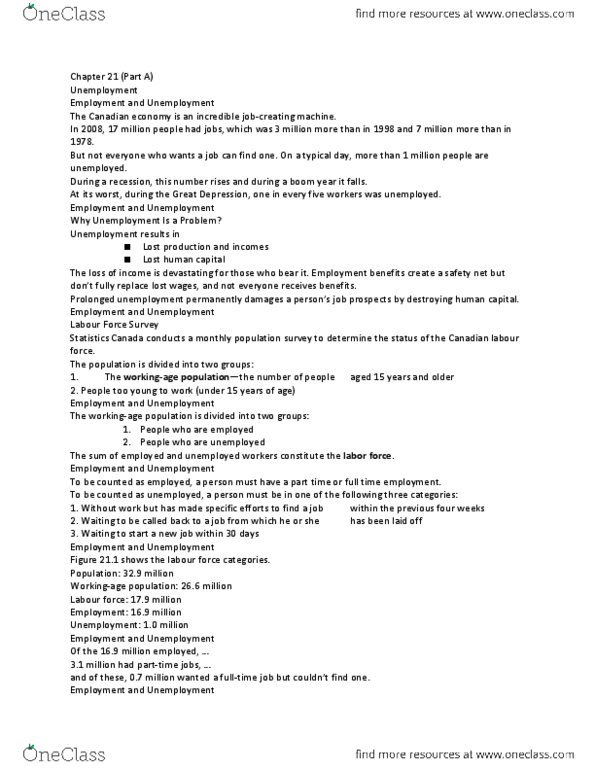 ECON 1010 Chapter Notes - Chapter 21: Labour Force Survey, Full Employment, Output Gap thumbnail