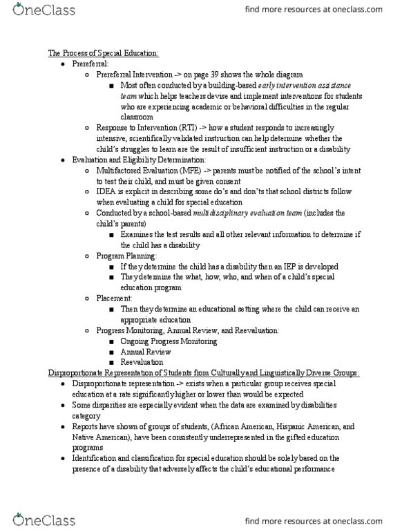 SED SE 250 Chapter Notes - Fall 2018 Chapter 2 - Individualized Education Program, Gifted education thumbnail