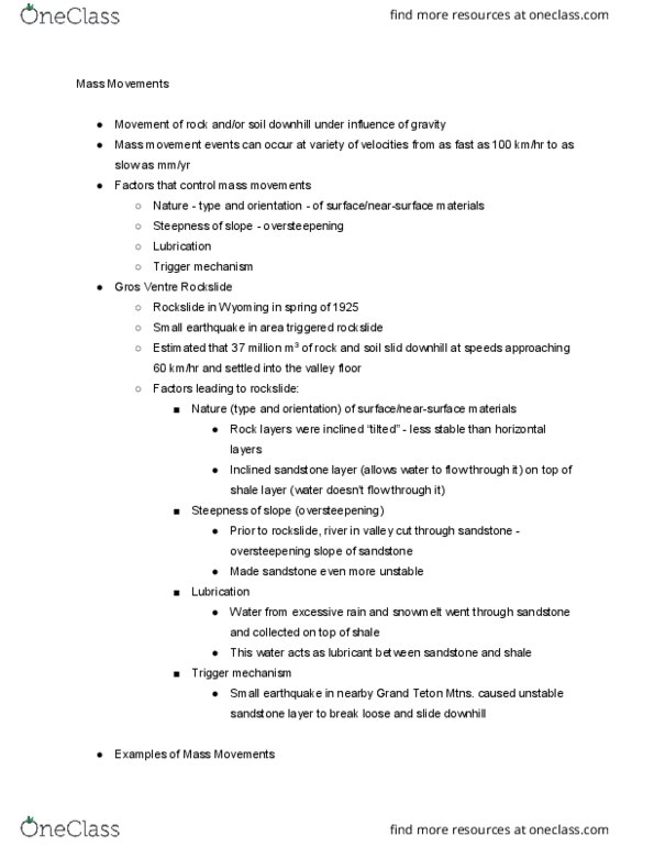 GEOL107 Lecture Notes - Fall 2018 Lecture 8 - Solifluction, Slid (Fluke song), Grade (slope) thumbnail