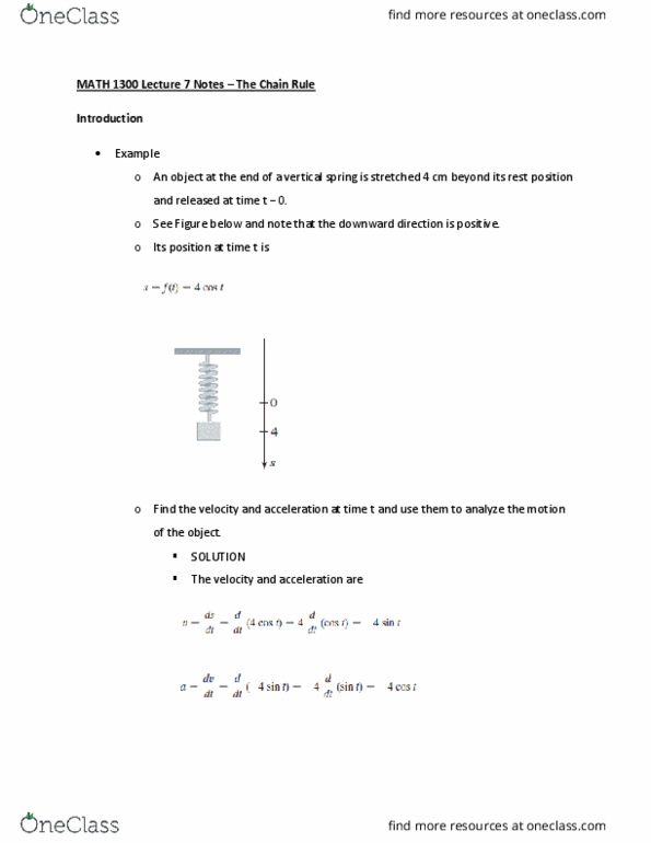 MATH 1300 Lecture Notes - Fall 2018 Lecture 7 - Function composition, Differentiation rules, Command paper cover image