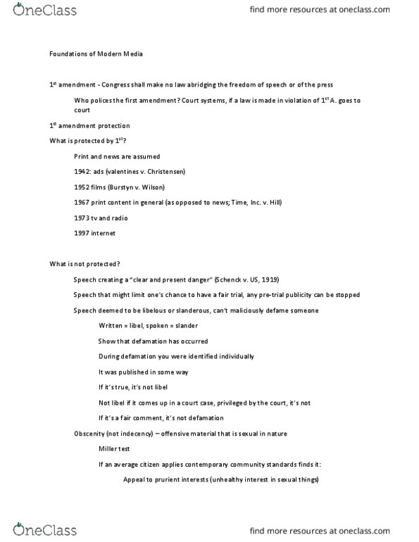 MMC-2000 Lecture Notes - Fall 2015 Lecture 4 - Prior restraint, Miller test, Dominick Fernow thumbnail
