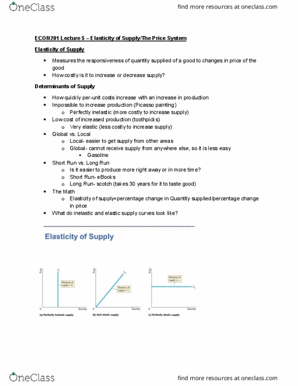 ECON-E 201 Lecture 10: ECON201 Lecture 5-Elasticity of Supply and The Price System cover image