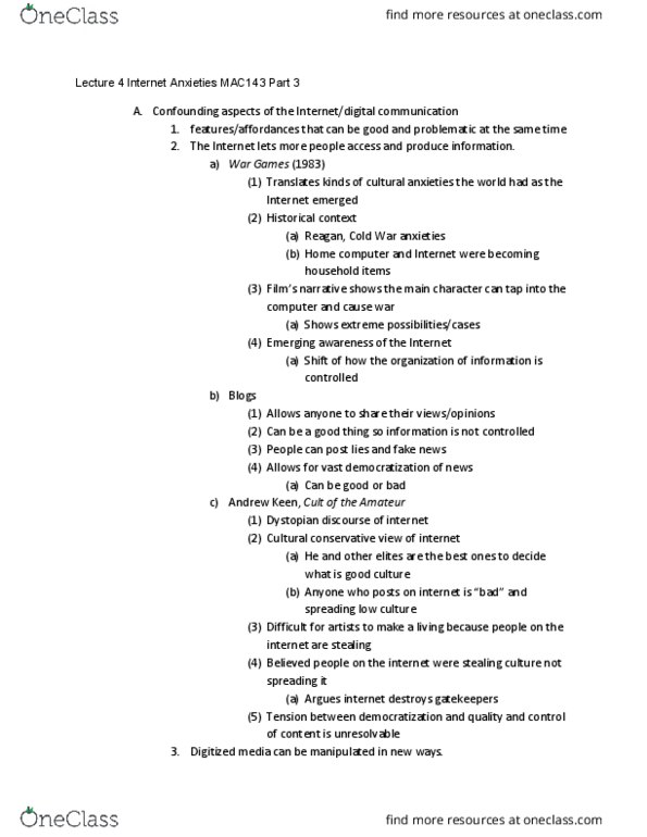 MAC 143 Lecture 6: Lecture 4 Internet Anxieties MAC143 Part 3 cover image