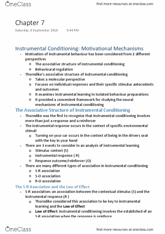 PSYC214 Chapter 7: Instrumental Conditioning- Motivational Mechanisms thumbnail