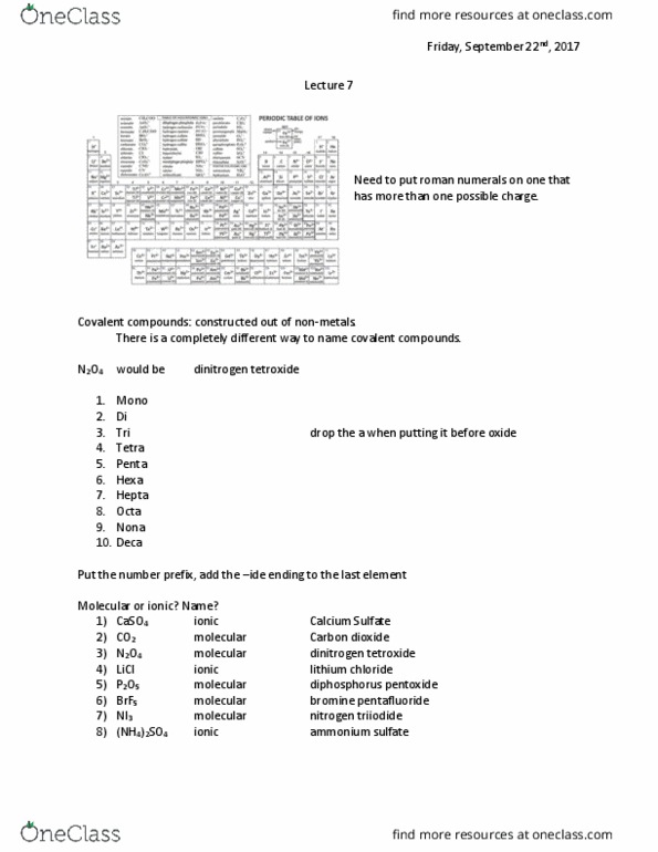 CHM-1045 Lecture Notes - Fall 2017 Lecture 7 - Nitric acid, Carbon tetrachloride, Nitric oxide thumbnail