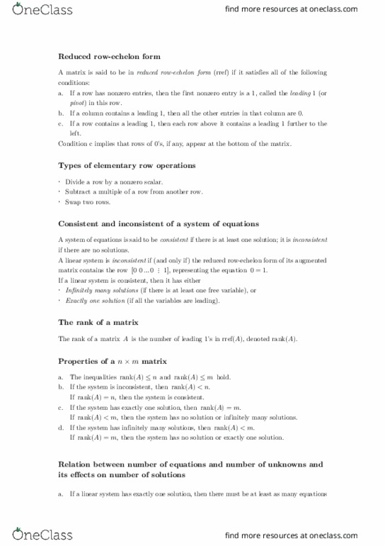 MATH 214 Chapter Notes - Fall 2018 Chapter 1.2-1.3 - Augmented matrix, Free variables and bound variables, Contraposition thumbnail