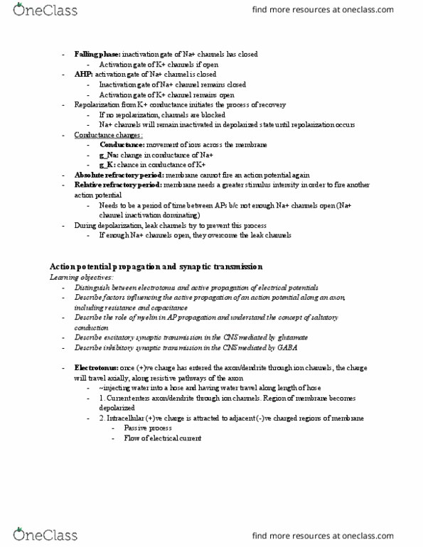 CAPS 301 Lecture Notes - Winter 2018 Lecture 3 - Saltatory conduction, Myelin thumbnail