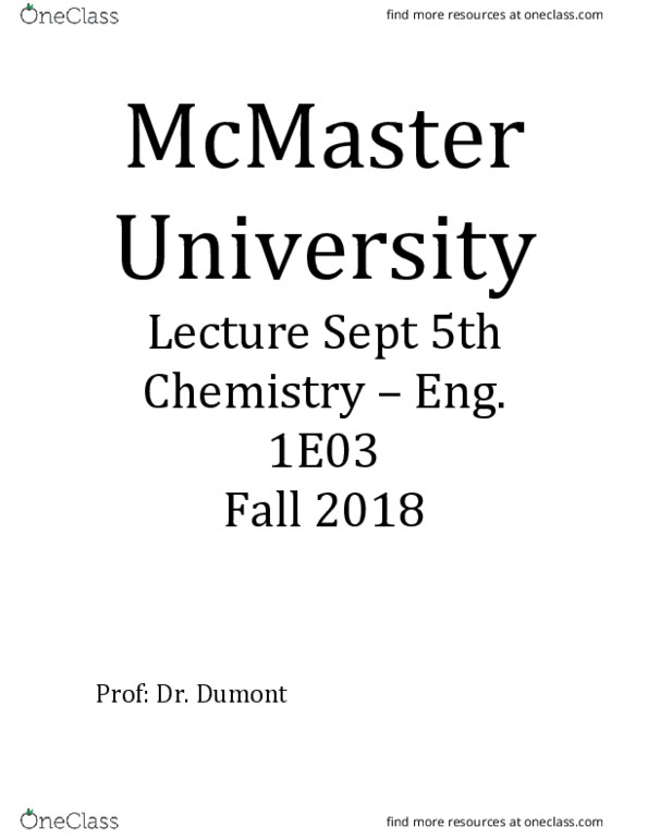 CHEM 1E03 Lecture Notes - Fall 2018 Lecture 1 - Final examination thumbnail