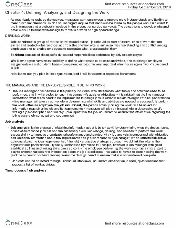 MANA 362 Chapter Notes - Fall 2017 Chapter 4 - Job enrichment, Consensus decision-making, Industrial engineering thumbnail