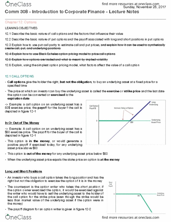 COMM 308 Chapter Notes - Fall 2017 Chapter 12 - Option style, Interest rate, Arbitrage thumbnail