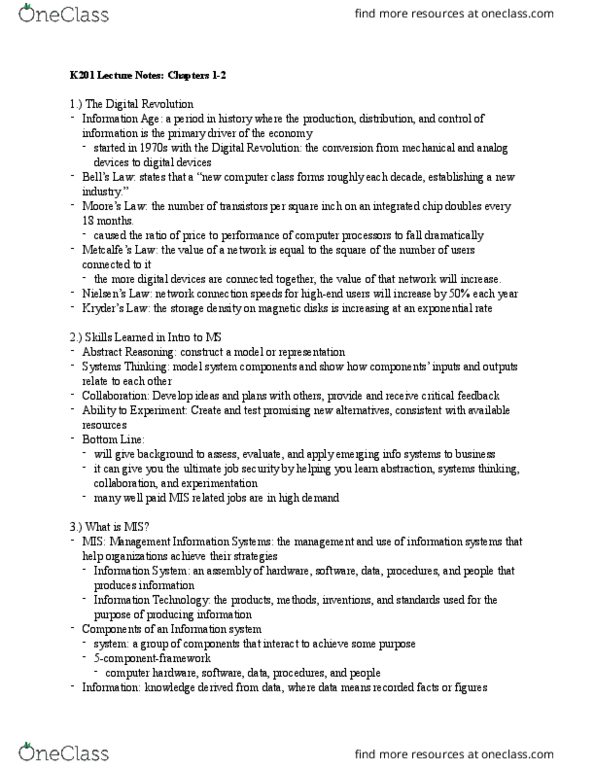 BUS-K 201 Lecture 1: K201 Lecture Chapters 1-2 Notes thumbnail