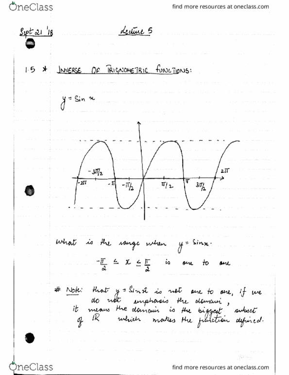 MAT135Y5 Lecture 5: MAT135Y5 LECTURE 5 INVERSE OF TRIGNOMETRIC FUNCTIONS cover image