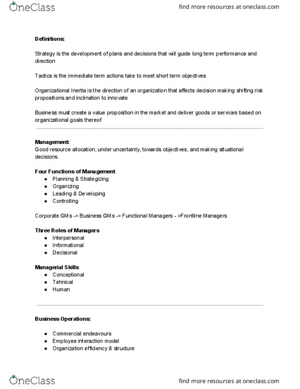 MGM101H5 Lecture 1: MGM101 Notes (Swanston) - Whole Course cover image