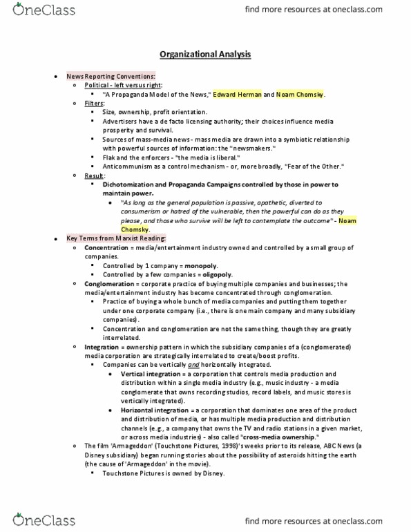 MDSA01H3 Lecture Notes - Lecture 3: Noam Chomsky, Touchstone Pictures, Edward S. Herman thumbnail