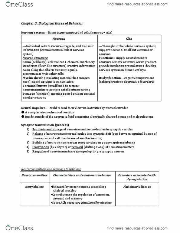 PSY 101LEC Chapter Notes - Chapter 3: Medial Forebrain Bundle, Axon Terminal, Myelin thumbnail