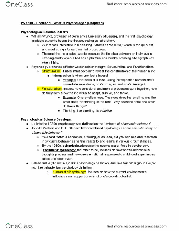 PSY 101 Chapter Notes - Chapter 1-2: Telegraph Key, Psychological Science, The Need thumbnail