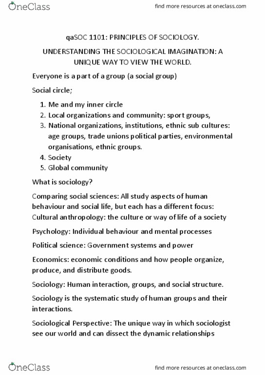 BIO 1540 Lecture Notes - Lecture 1: The Sociological Imagination, Social Group, Cultural Anthropology thumbnail