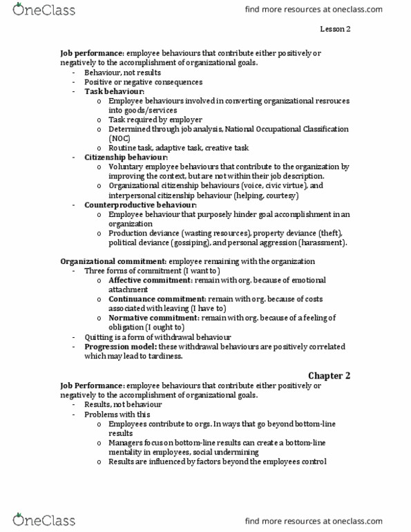 Management and Organizational Studies 2181A/B Lecture Notes - Lecture 2: Organizational Commitment, Espn Bottomline, Job Performance thumbnail