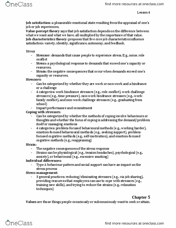 Management and Organizational Studies 2181A/B Lecture Notes - Lecture 4: Job Satisfaction, Tension Headache, Role Conflict thumbnail