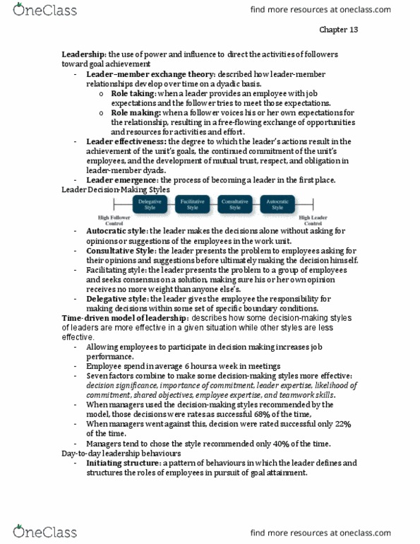 Management and Organizational Studies 2181A/B Chapter Notes - Chapter 13: Work Unit, Job Performance, Active Management thumbnail