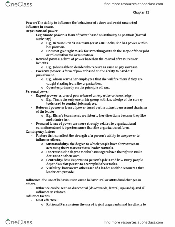 Management and Organizational Studies 2181A/B Chapter Notes - Chapter 12: Organizational Commitment, Job Performance, Centrality thumbnail