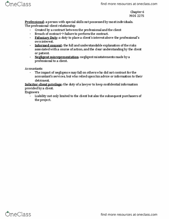 Management and Organizational Studies 2275A/B Chapter Notes - Chapter 6: Fiduciary, Informed Consent thumbnail