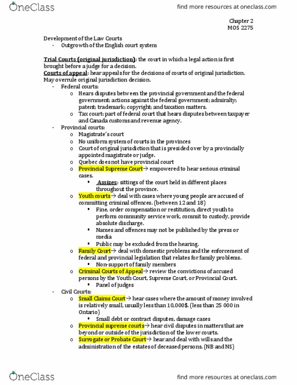 Management and Organizational Studies 2275A/B Chapter Notes - Chapter 2: Juvenile Court, Canada Border Services Agency, Affidavit thumbnail